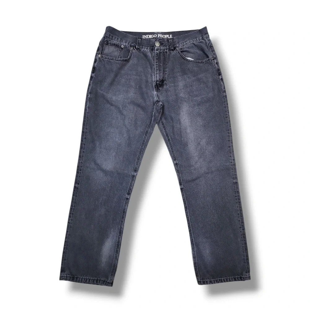 Indigo People Faded Black Baggy Straight‎ Leg Denim Jeans Men's 34x31